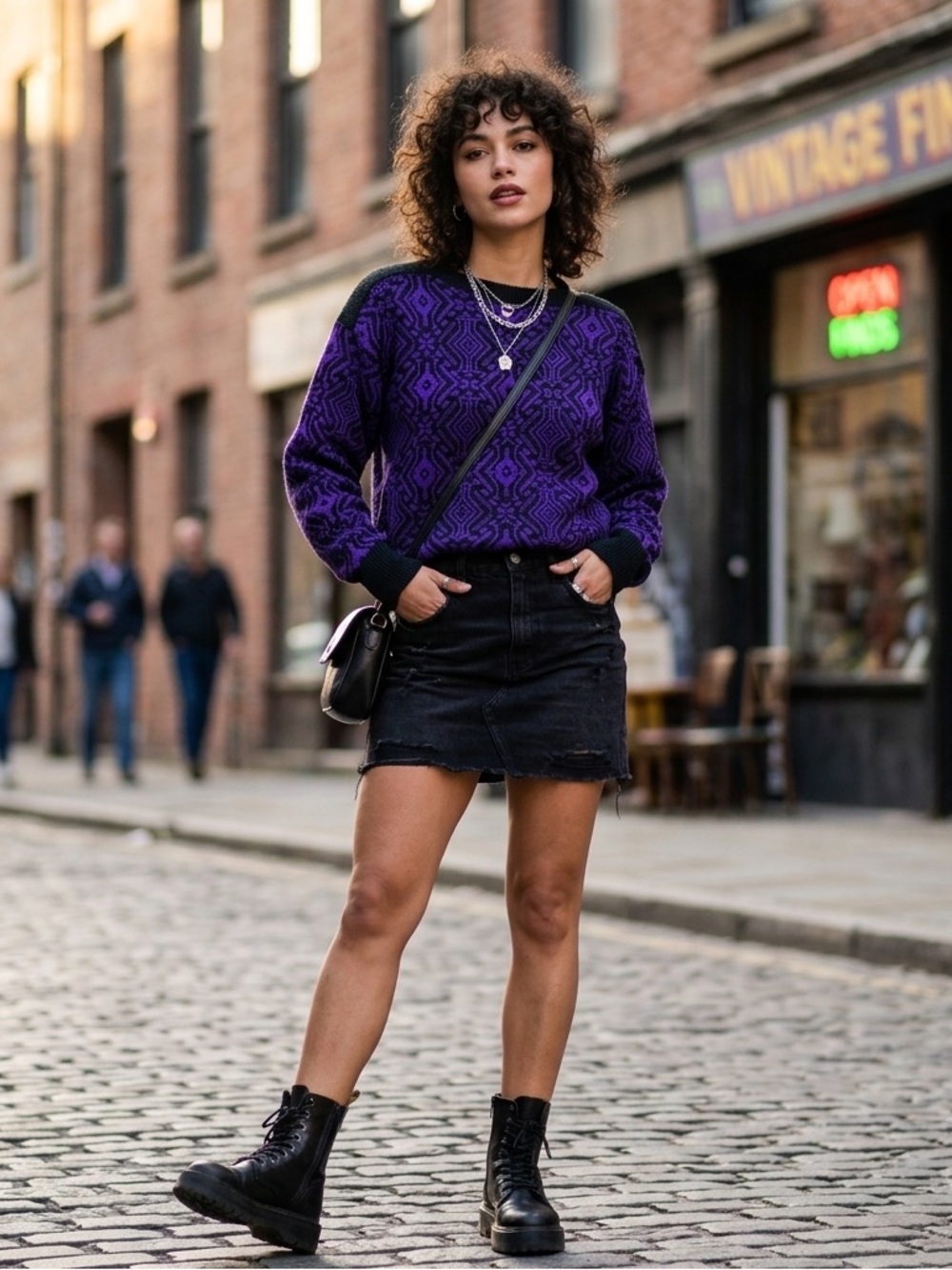 Vintage Transfomer Purple and Black Patterned Sweater, Size Medium, acrylic - Picture 8 of 8